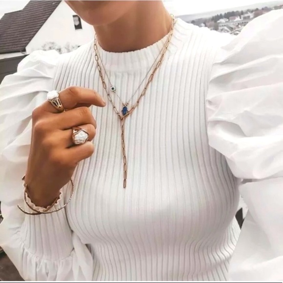 Zara Oversized Ballon Sleeve Combination Knit Top - Picture 8 of 16